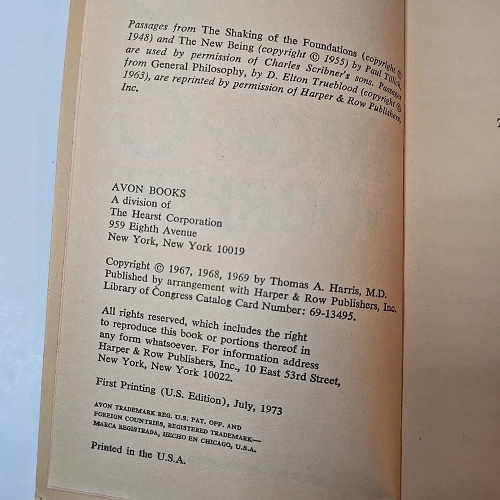 1ST EDITN 1973! Im OK Youre OK Thomas A Harris MD Self Help Psychology Book Avon